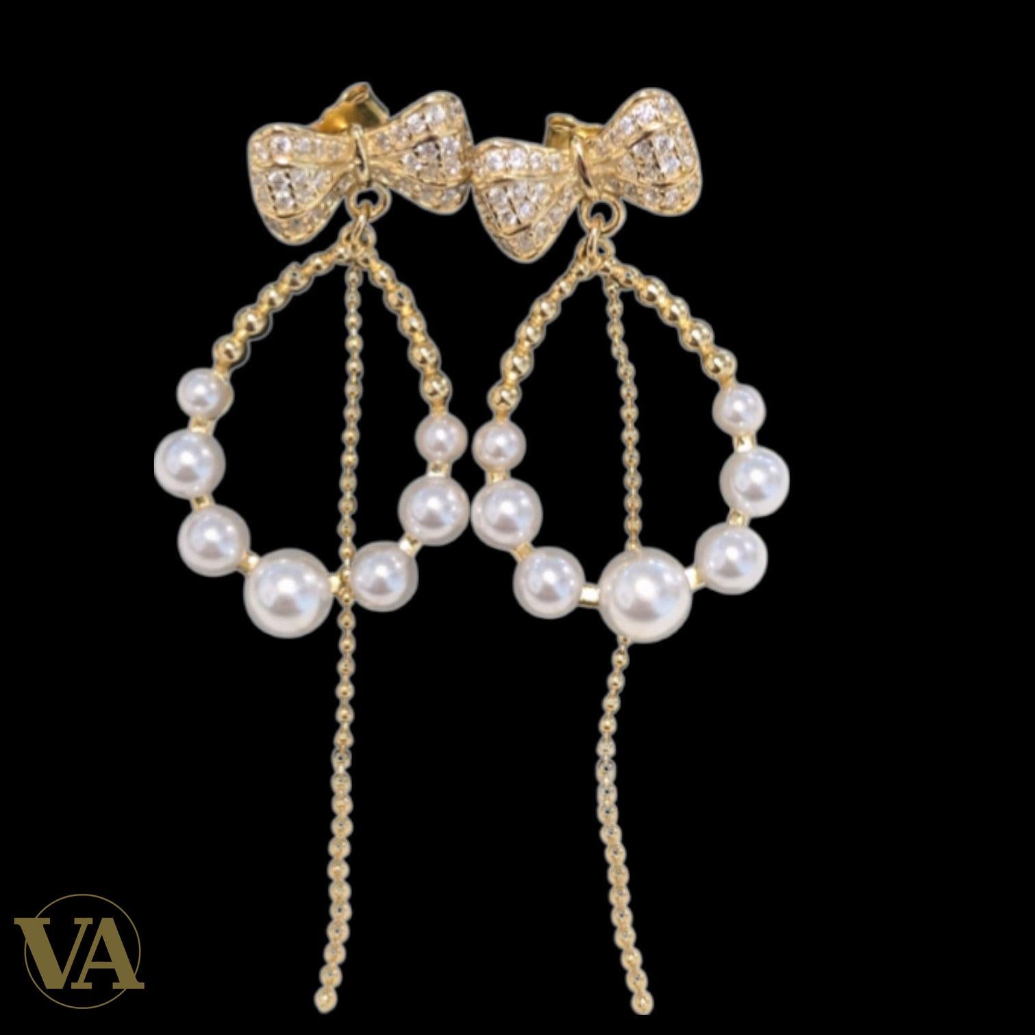 Boucles d’oreilles femme en argent plaqué or, perles & zircon