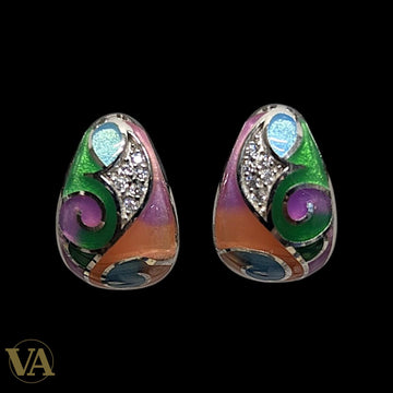 Boucles d'oreilles Femme Argent 925 – Émail Art Nouveau Spirale Multicolore