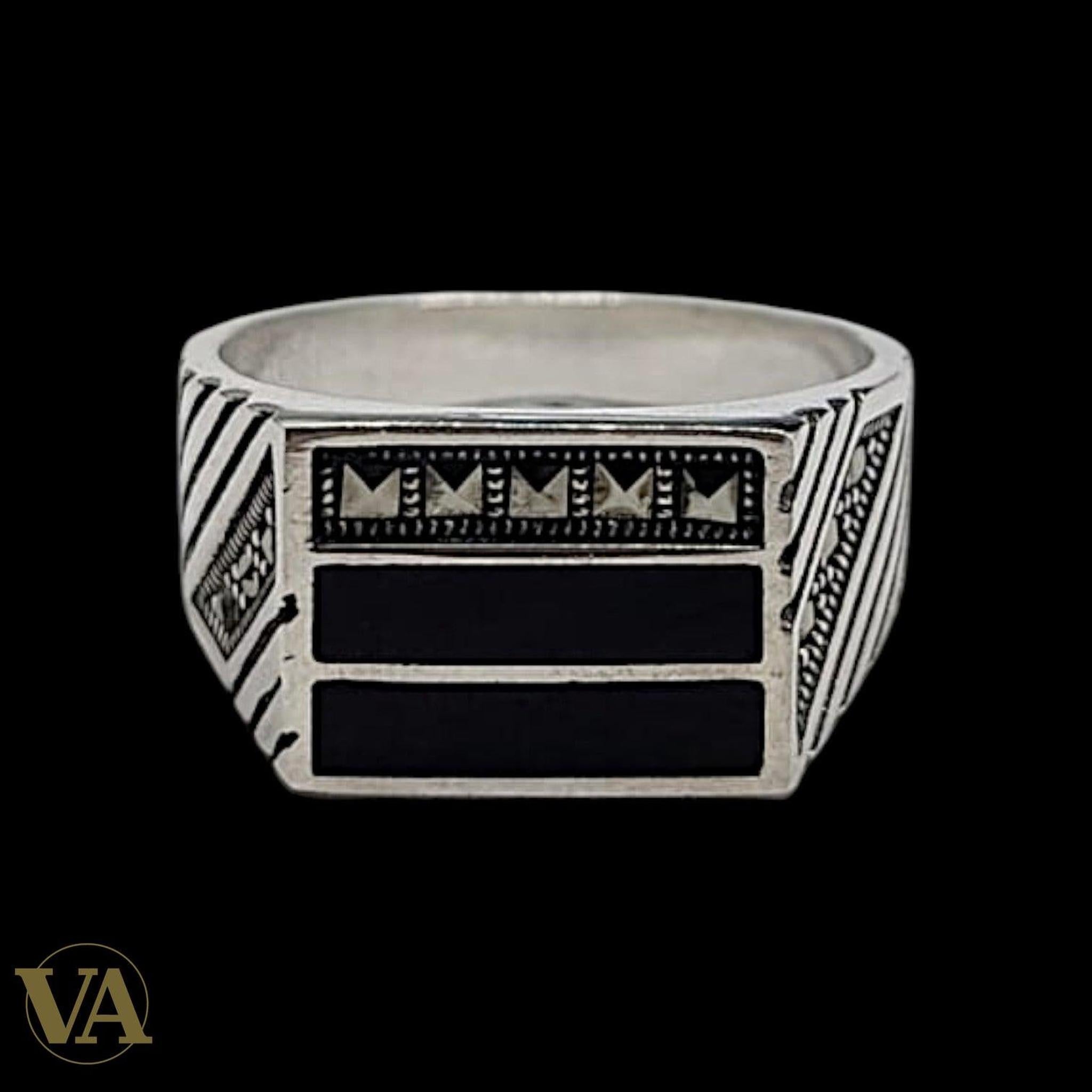 Chevalière Homme Argent 925 Onyx Noir et Marcassite - Argent 925 - Vindicta