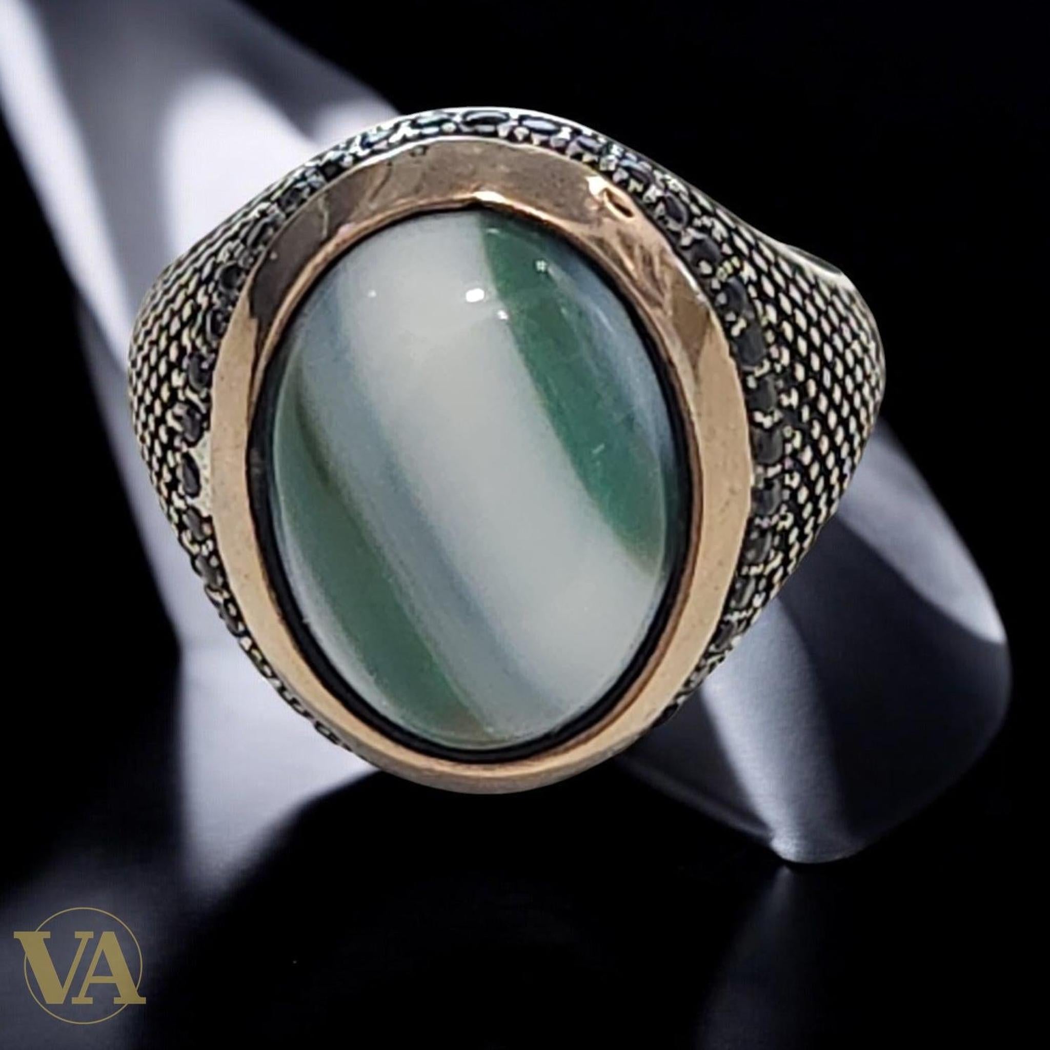 Bague Homme Argent 925 Onyx Verte – Élégance Authentique | Bijoux Vindicta