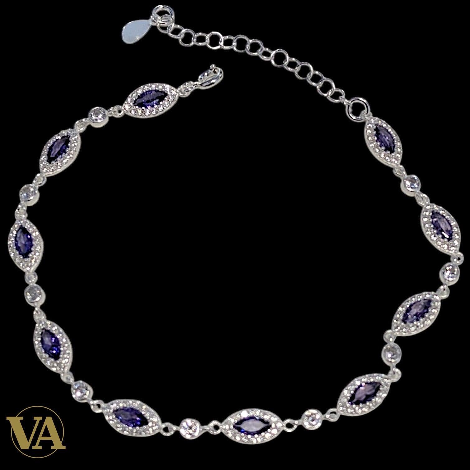 Bracelet Femme Argent 925 Améthyste Naturelle Vintage