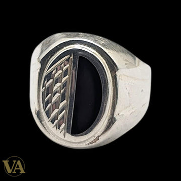 Chevalière Homme Argent 925 Onyx Noir Motif Ciselé