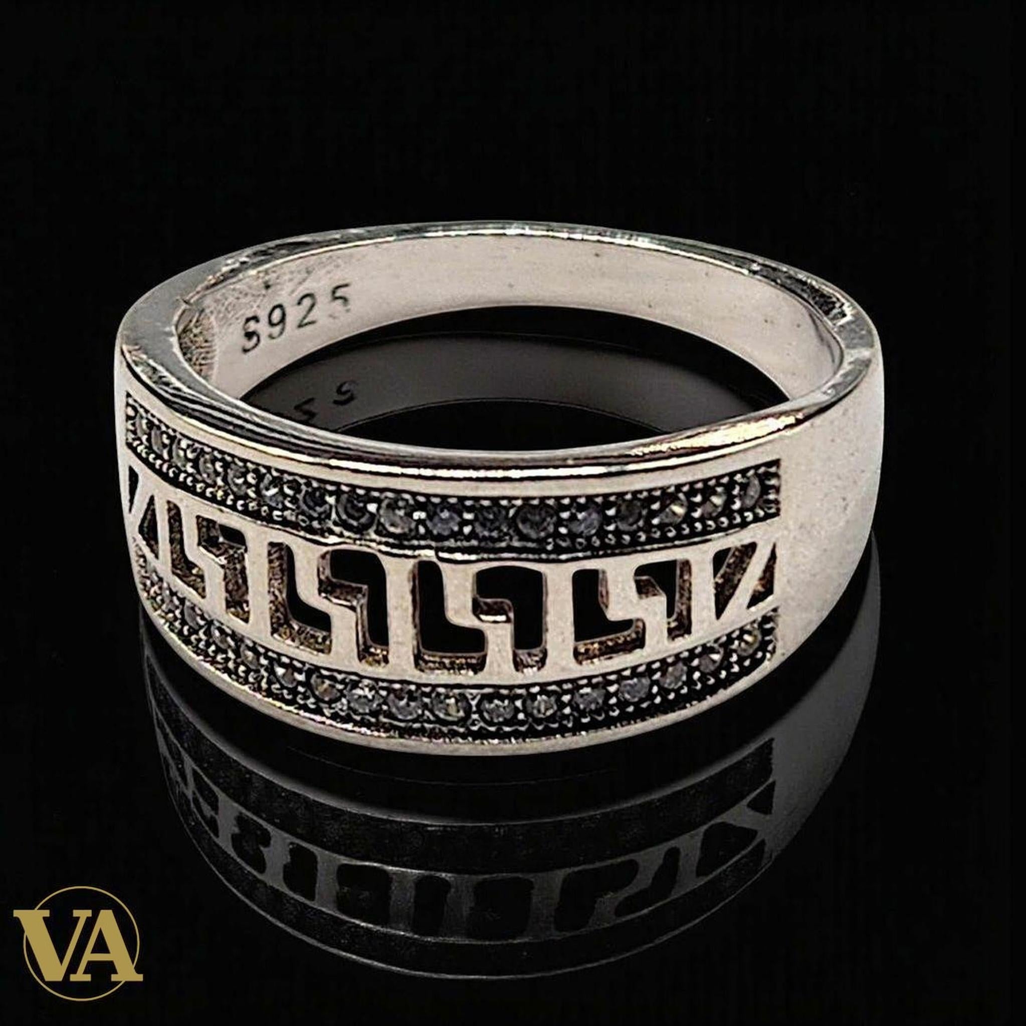 Bague femme en argent 925 motif grec et marcassites