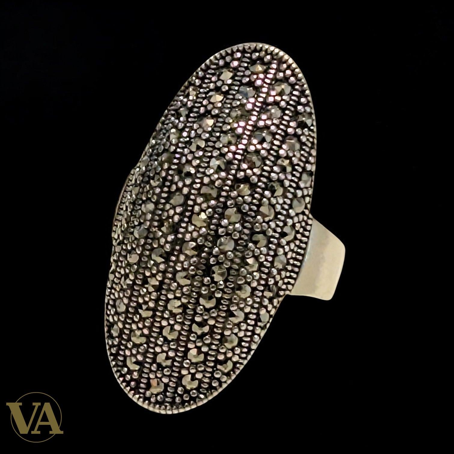 Bague ovale argent 925 et marcassite – Style vintage