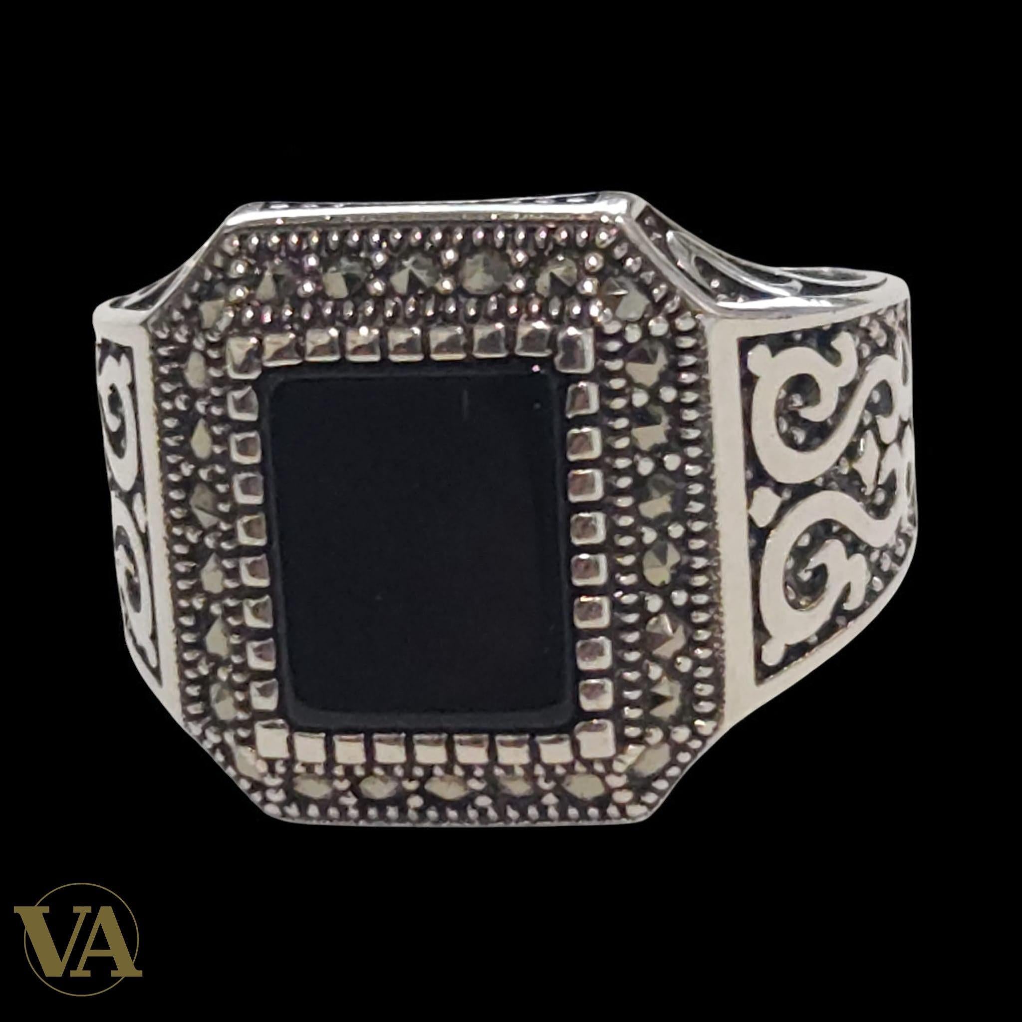 Bague Homme Argent 925 Onyx & Marcassites – Style Distingué - Argent 925 - Vindicta