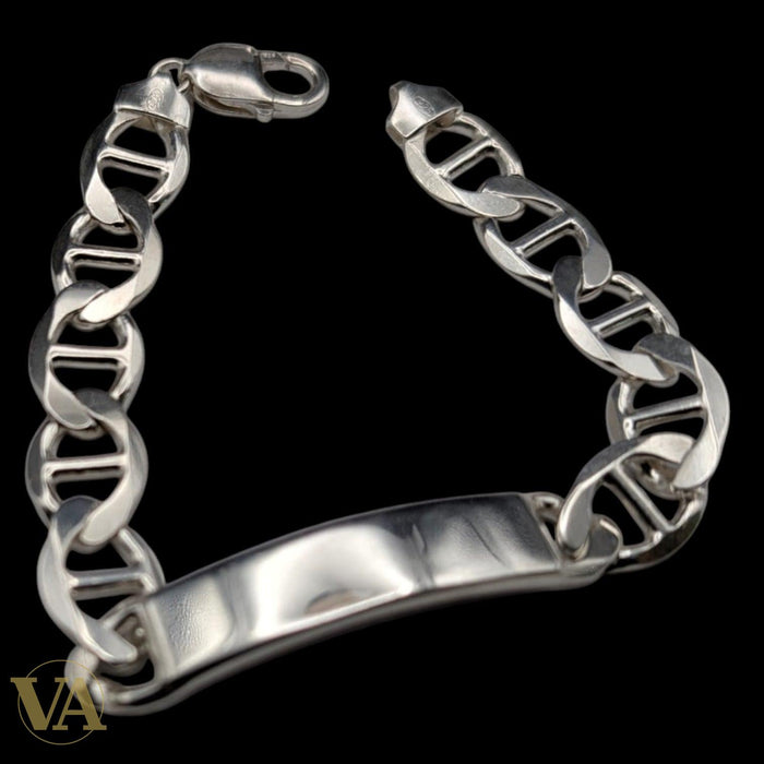 Bracelet Homme Argent 925 – Plaque Lisse & Maille Large