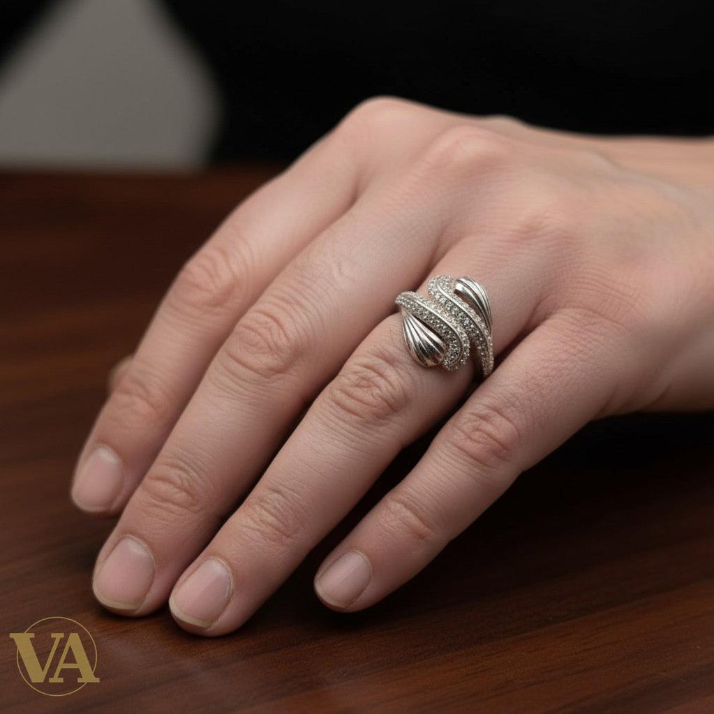 Bague femme Argent 925 Massif Zirconium Design Enroulé