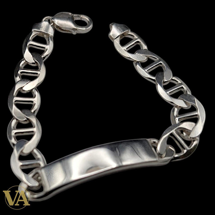 Bracelet Homme Argent 925 – Plaque Lisse & Maille Large