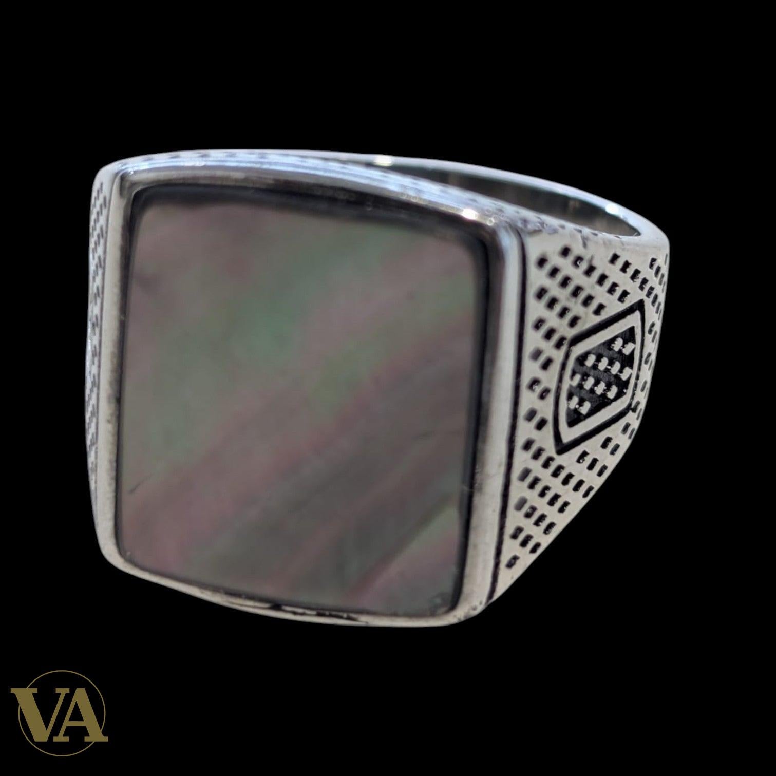 Bague homme argent 925 – Nacre naturelle