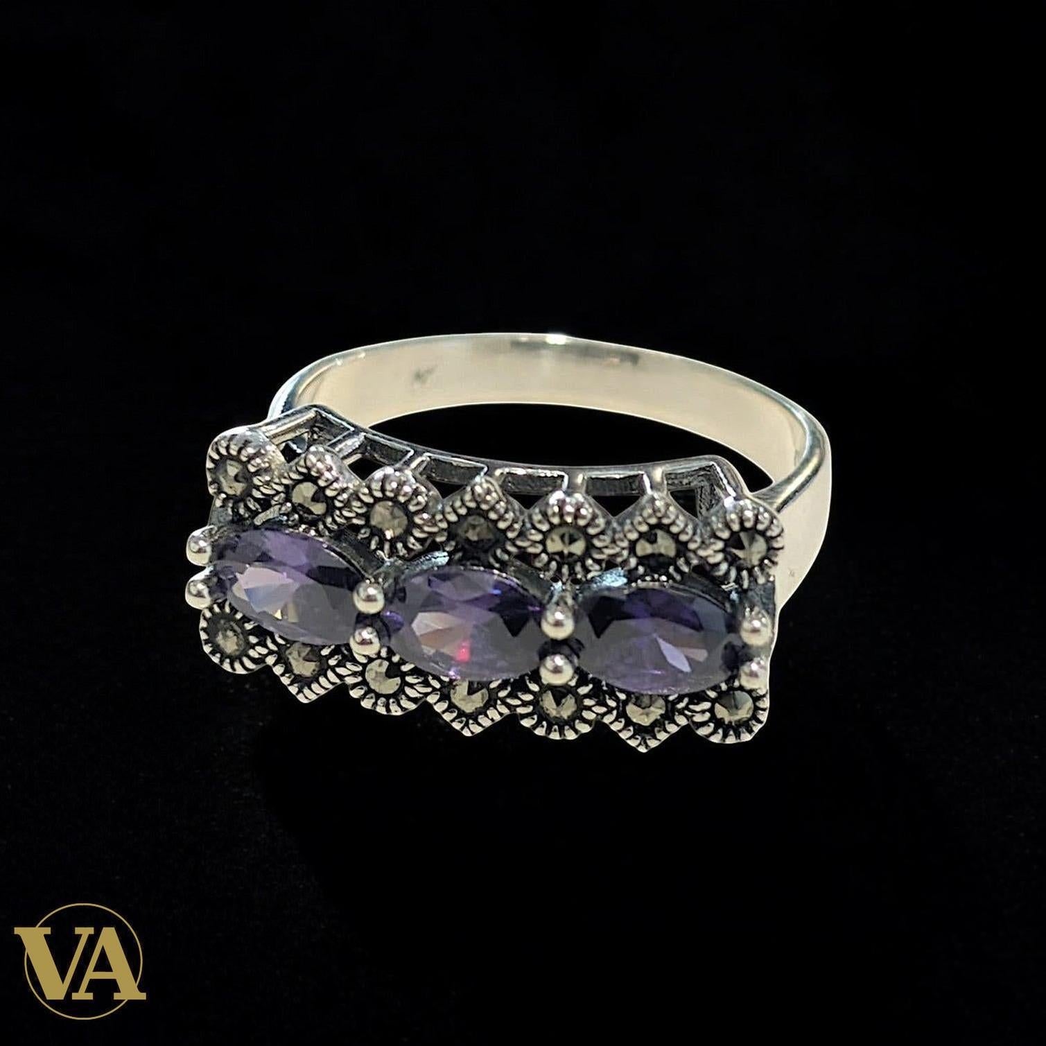 Bague femme Argent 925 Améthystes & Marcassites – Style Vintage Chic | Bijoux Vindicta