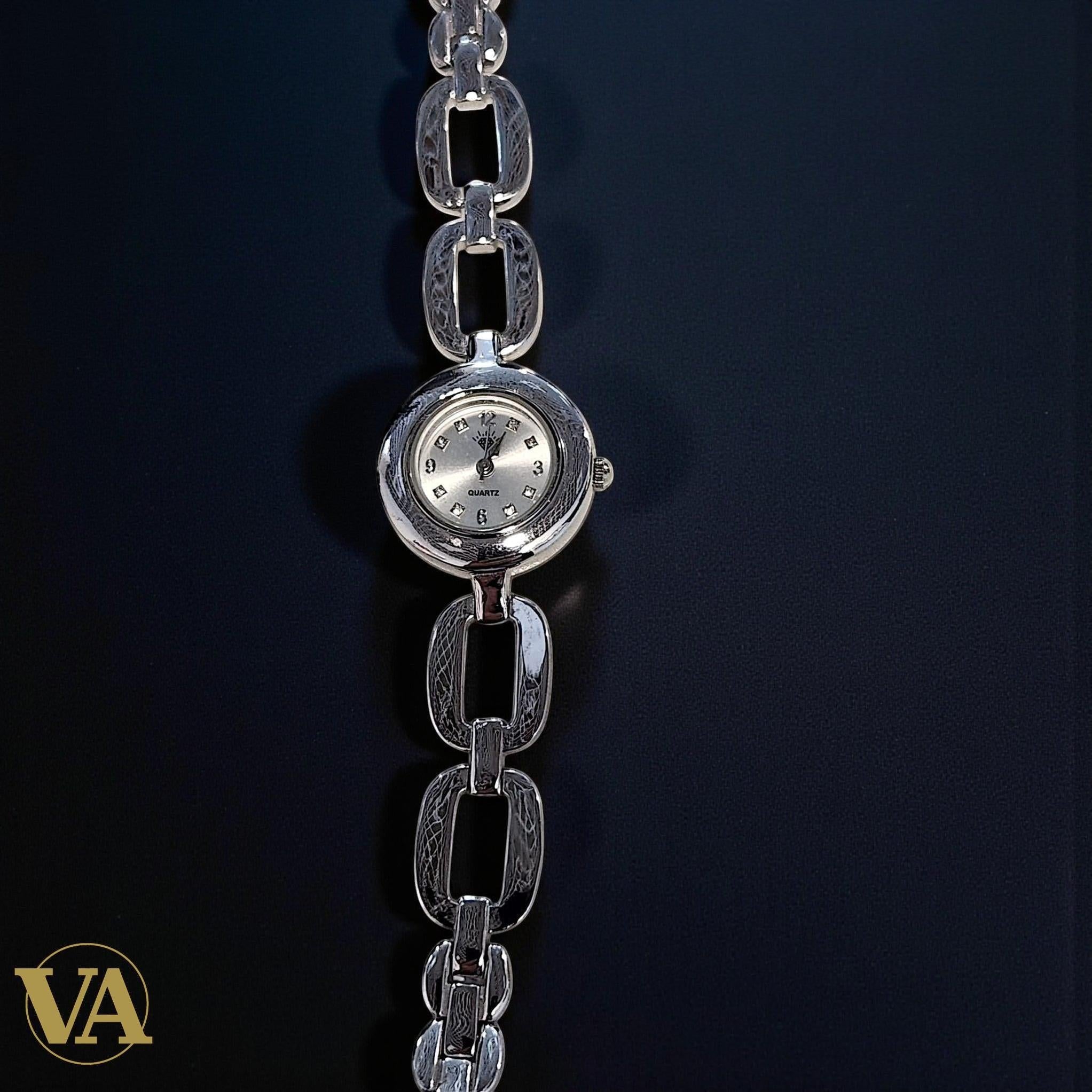 Montre Femme Argent 925 – Cadran Rond & Maillons Sculptés | Bijoux Vindicta