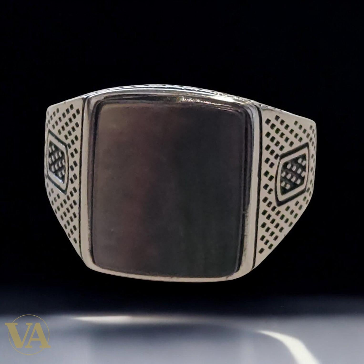 Bague Homme Argent 925 Nacre Grise Carrée