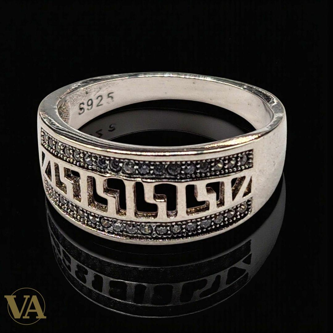 Bague femme en argent 925 motif grec et marcassites