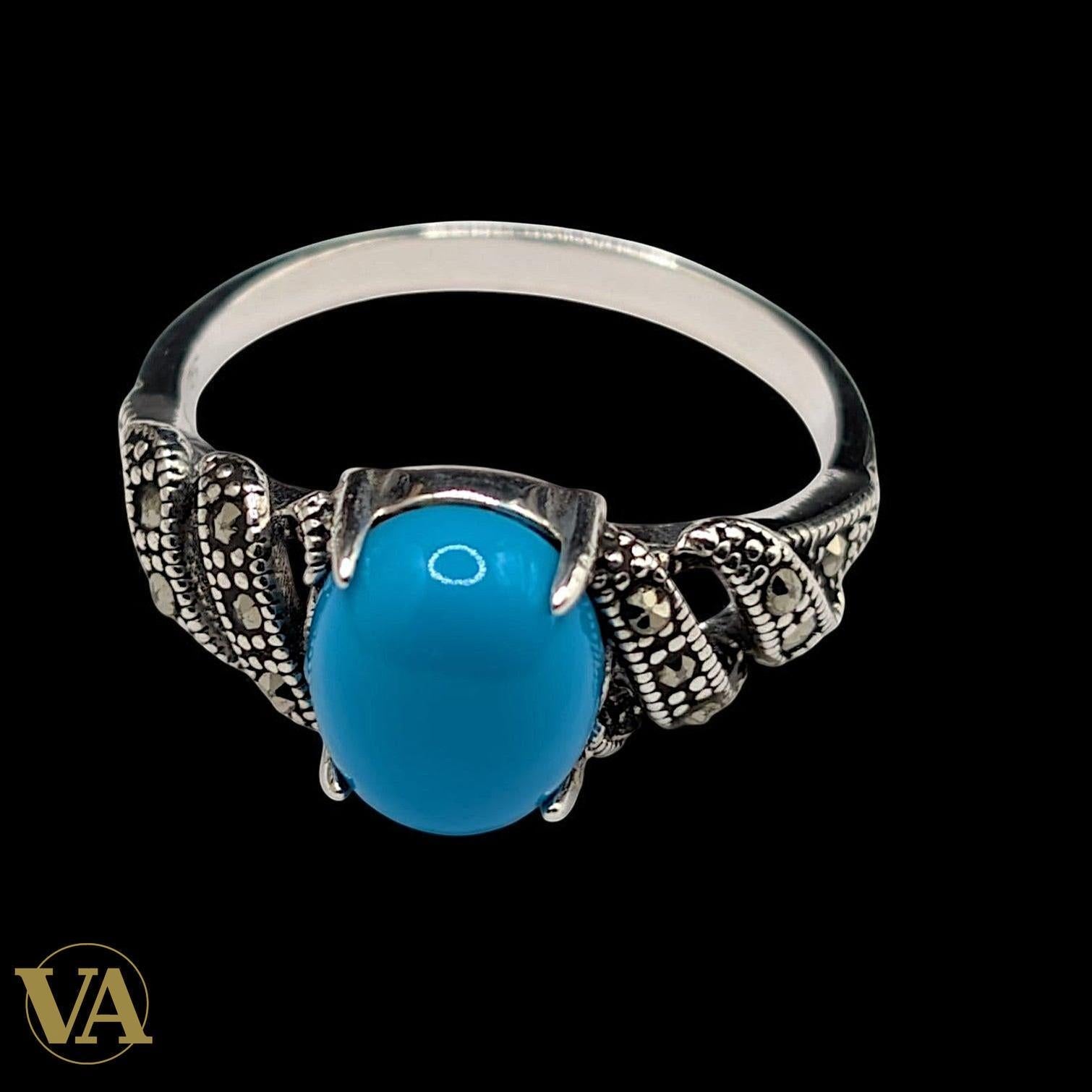 Bague femme turquoise & marcassite en argent 925