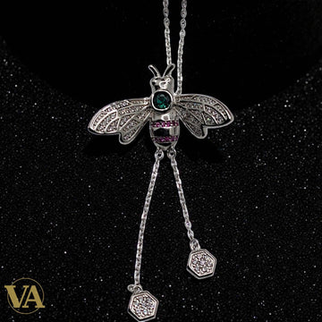 Collier Femme Abeille Argent 925 Massif — Pendentif Ciselé