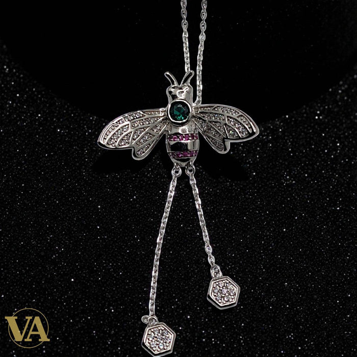 Collier Abeille Argent 925 Massif — Pendentif Ciselé