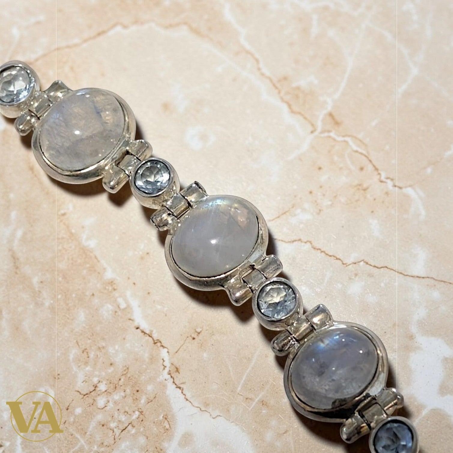 Bracelet Femme Argent 925 Pierre de Lune & Cristaux Vintage | Bijoux Vindicta
