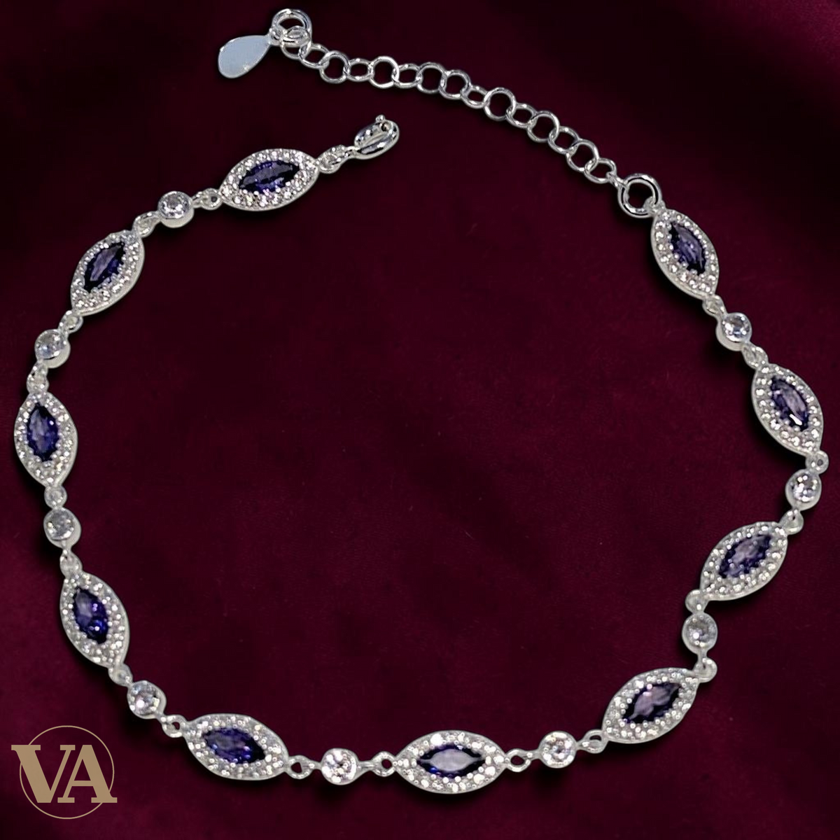 Bracelet Femme Argent 925 Améthyste Naturelle Vintage