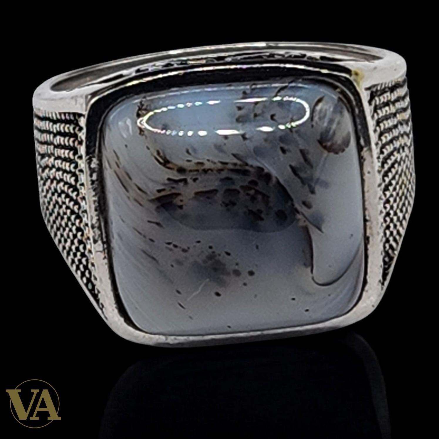 Bague homme argent 925 avec agate dendritique