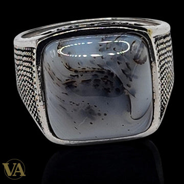 Bague homme argent 925 avec agate dendritique