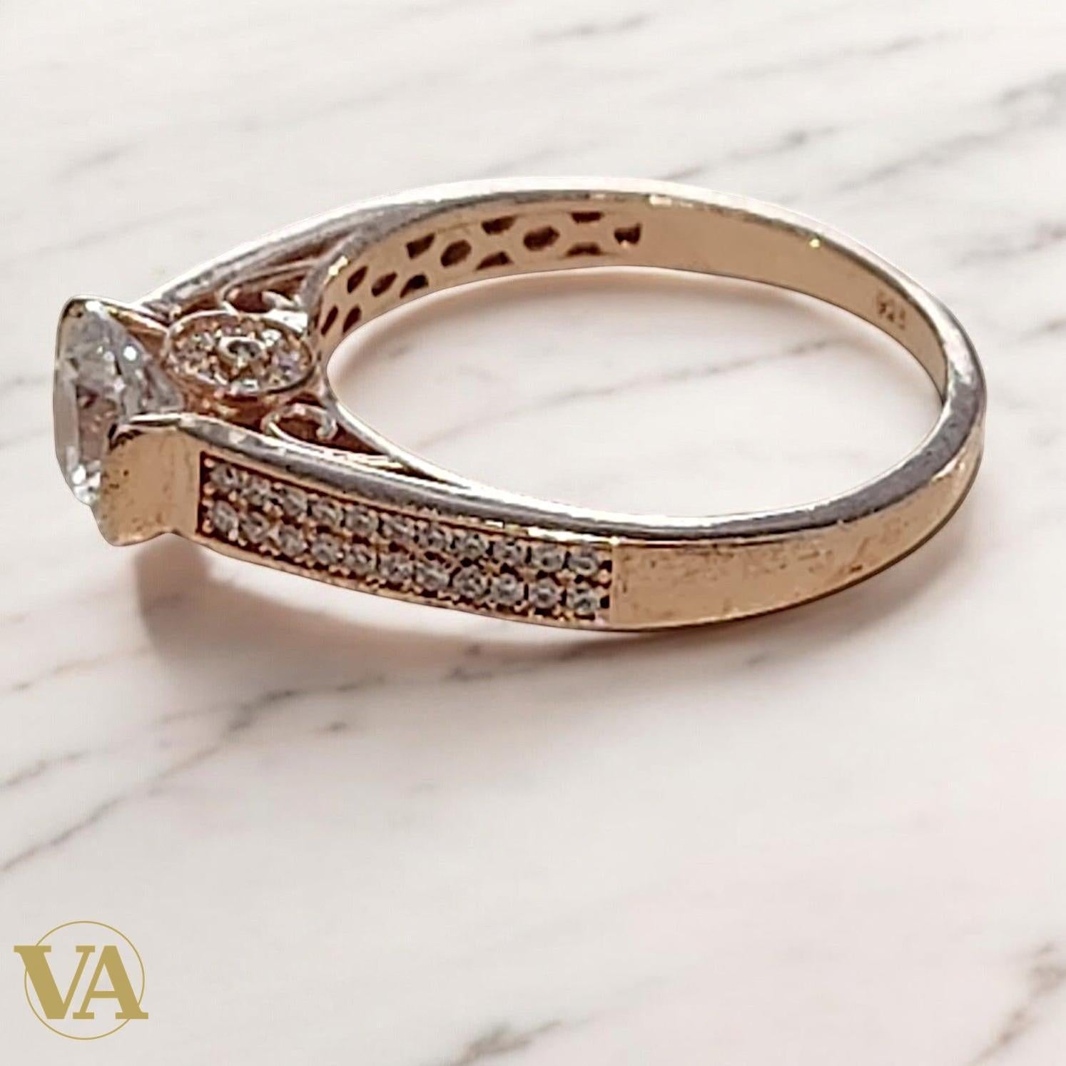 Bague Femme Argent 925 Plaqué Or Rose – Solitaire Zirconium Élégant | Bijoux Vindicta