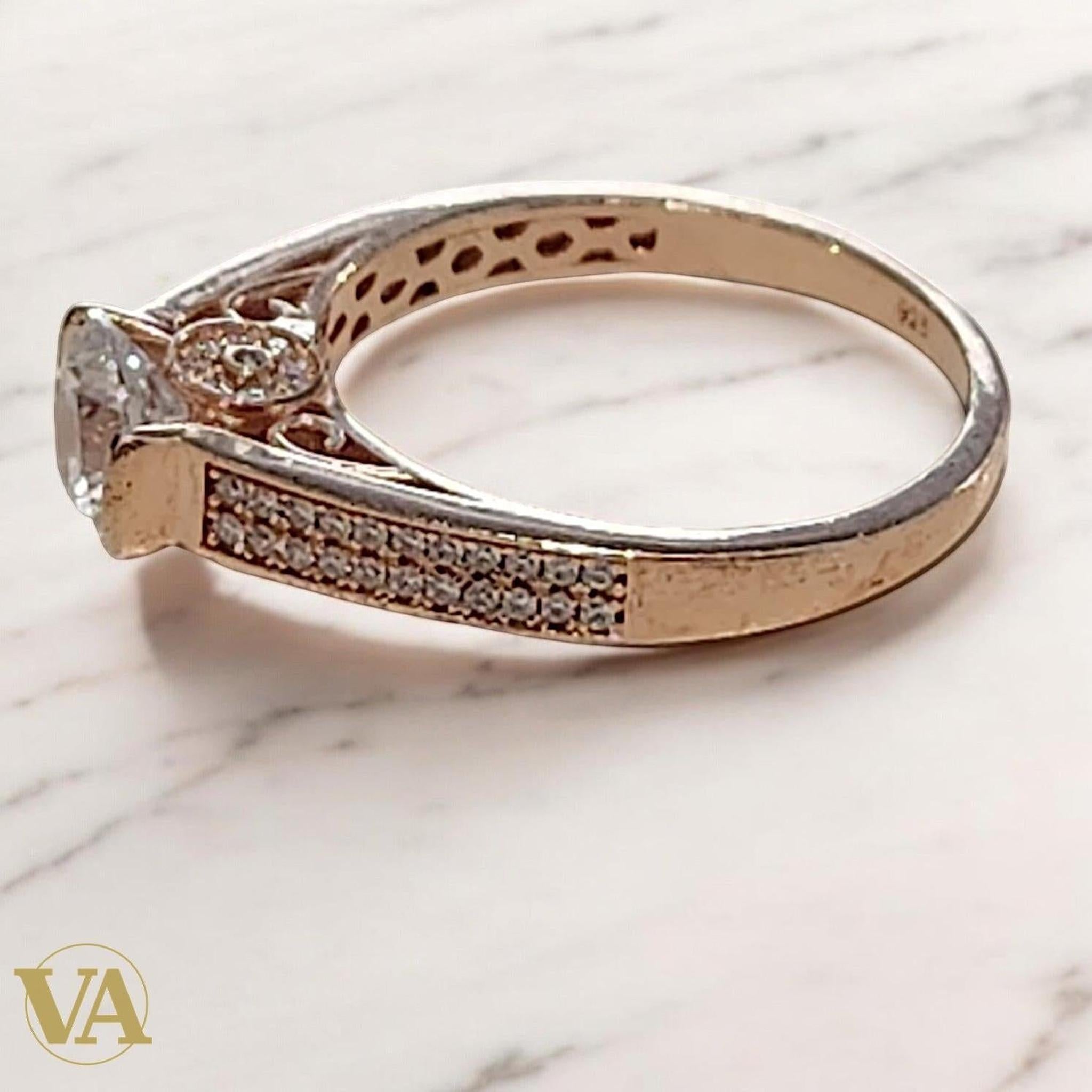 Bague Femme Argent 925 Plaqué Or Rose – Solitaire Zirconium Élégant | Bijoux Vindicta