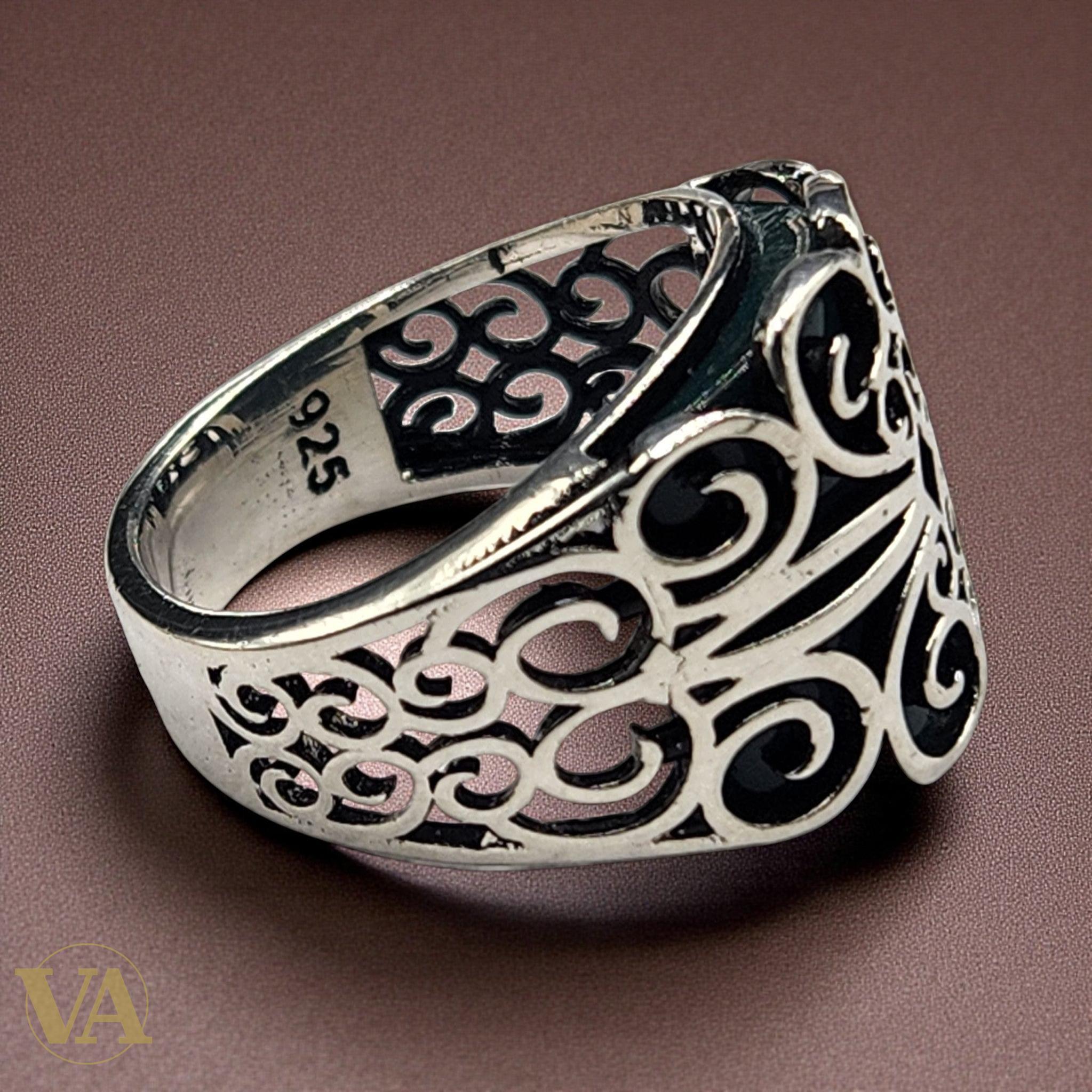 Bague femme Argent 925 & Aventurine Verte – Design Ajourné Raffiné