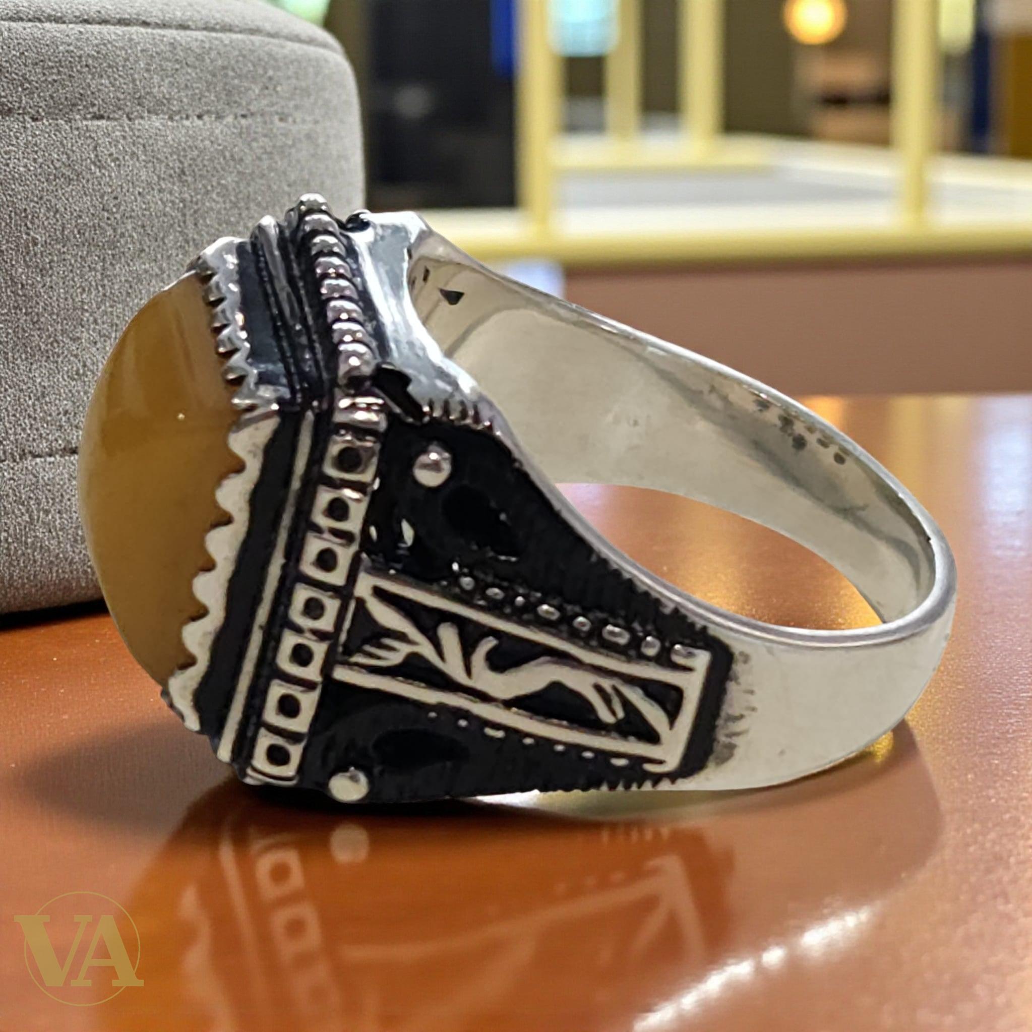 Bague Homme Argent 925 Ambre Jaune – Élégance Authentique