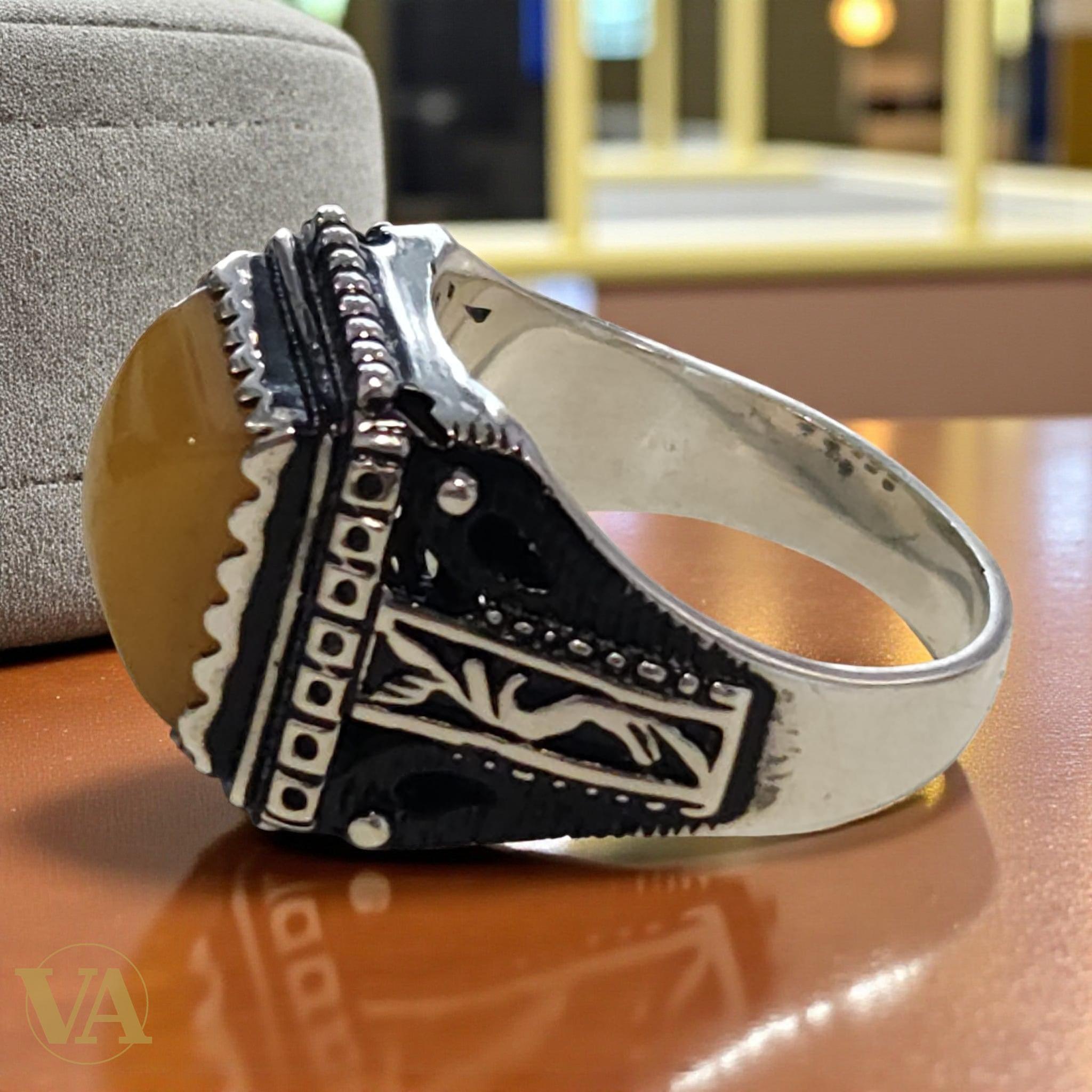 Bague Homme Argent 925 Ambre Jaune – Élégance Authentique - Argent 925 - Vindicta
