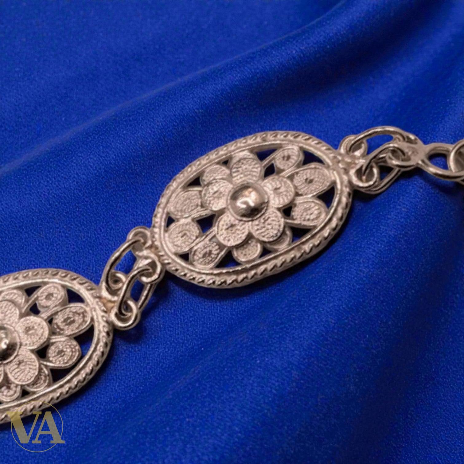 Bracelet Femme Argent 925 Massif – Fleurs Filigranes