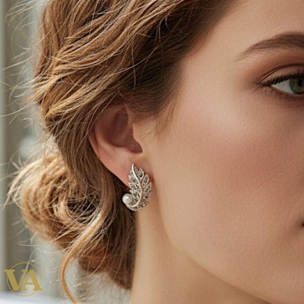 Boucles d'Oreilles Argent 925 Pierre de Lune et Marcassite