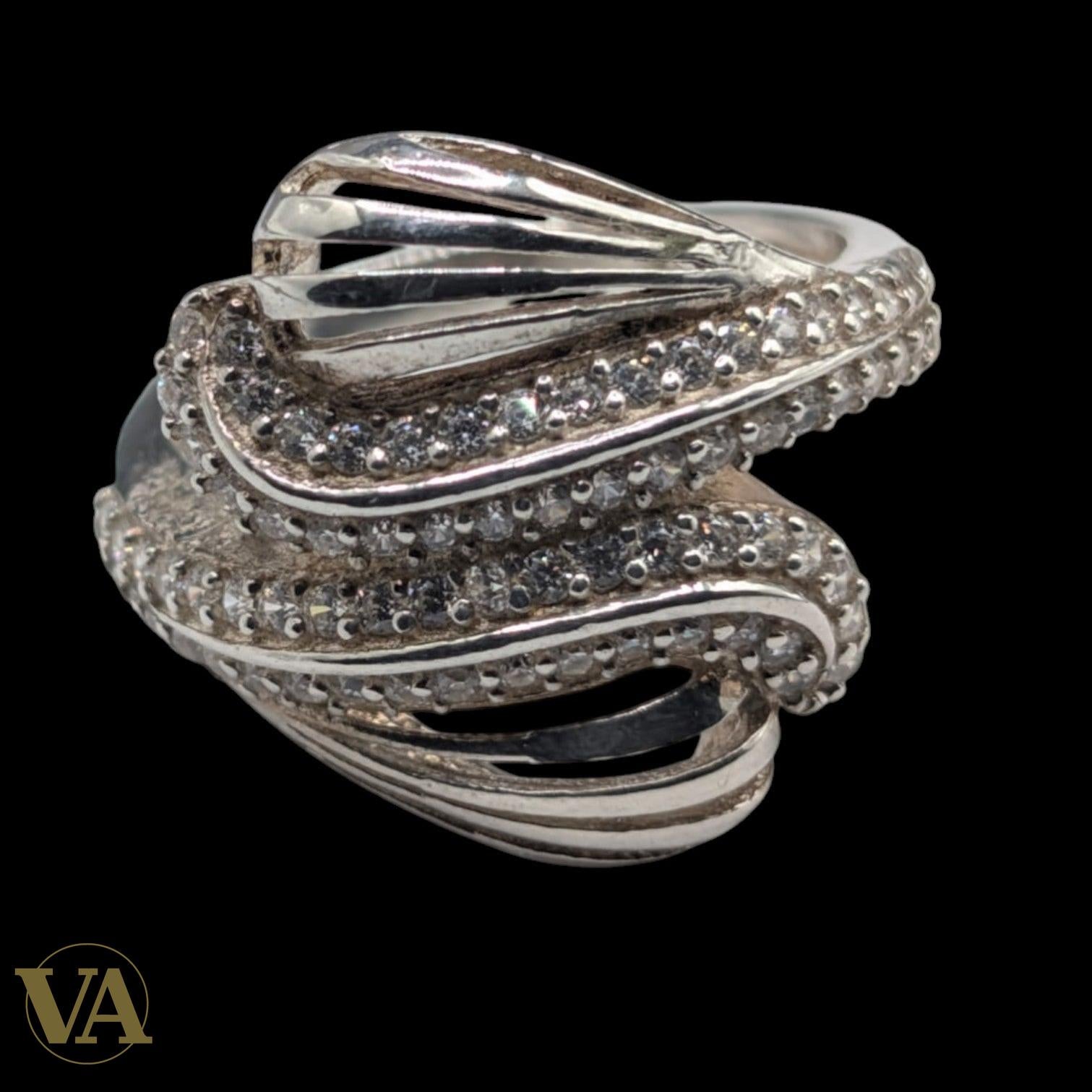 Bague femme Argent 925 Massif Zirconium Design Enroulé