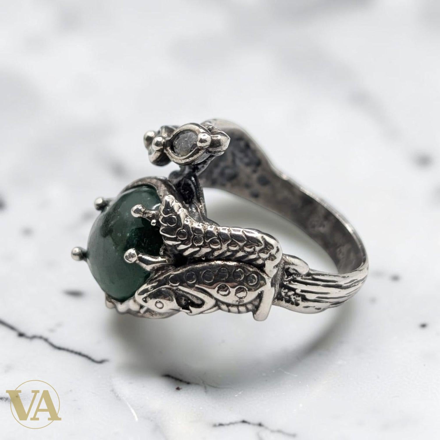 Bague Femme Argent 925 Aventurine Verte – Écureuil Sculpté-Vindicta : Bijoux Argent 925 Massif, Luxe et Héritage