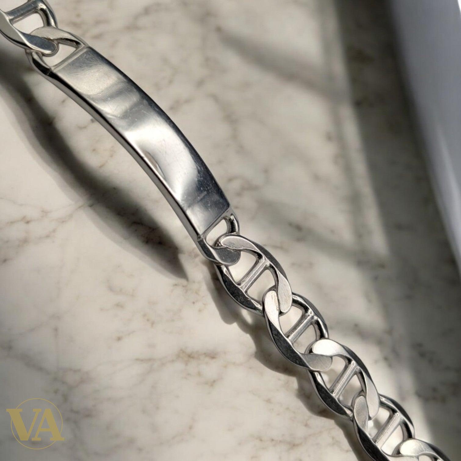 Bracelet Homme Argent 925 – Plaque Lisse & Maille Large