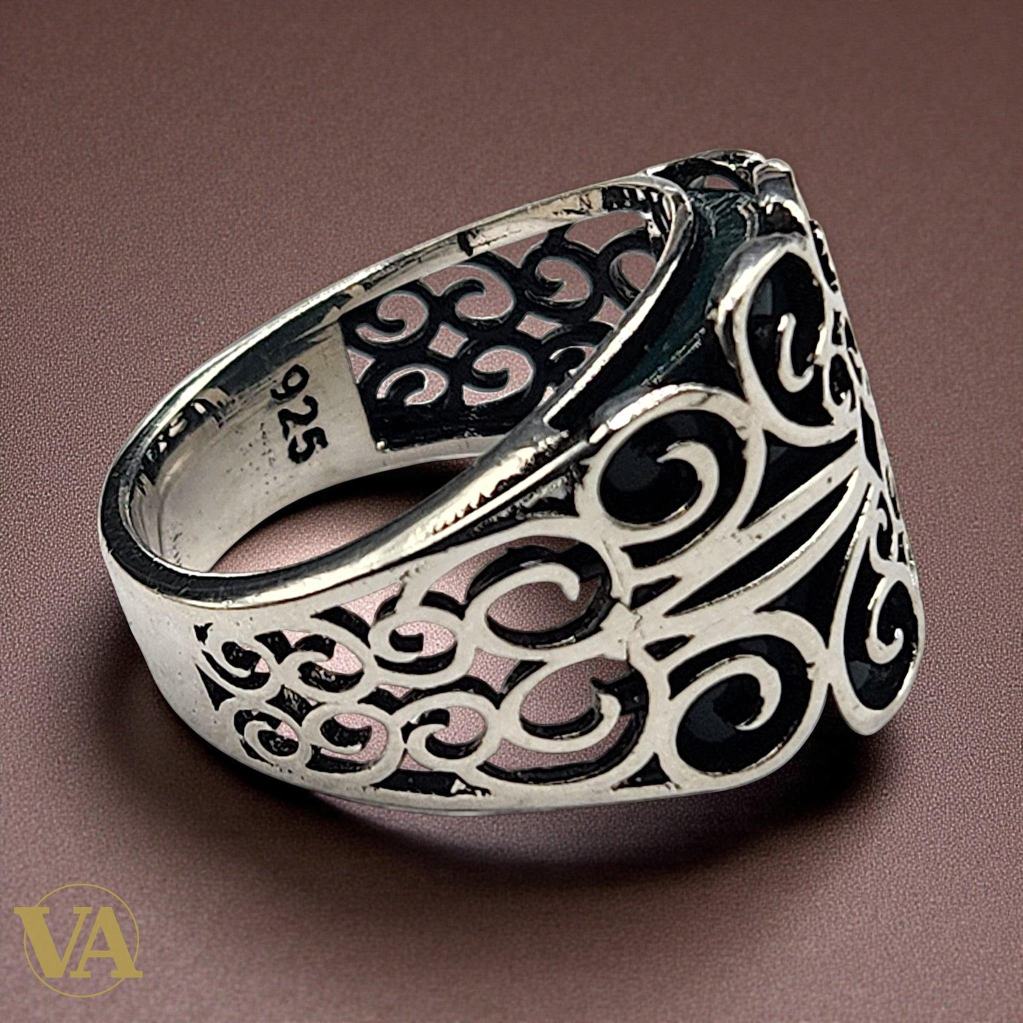 Bague femme Argent 925 & Aventurine Verte – Design Ajourné Raffiné