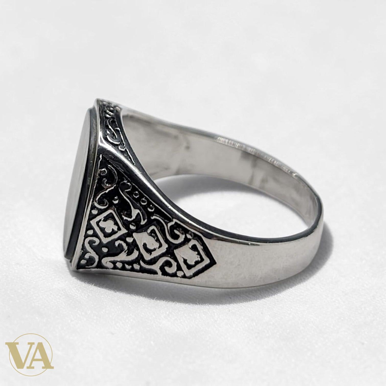 Chevalière Homme Argent 925 Nacre Noire Entrelacs Ciselés - Argent 925 - Vindicta