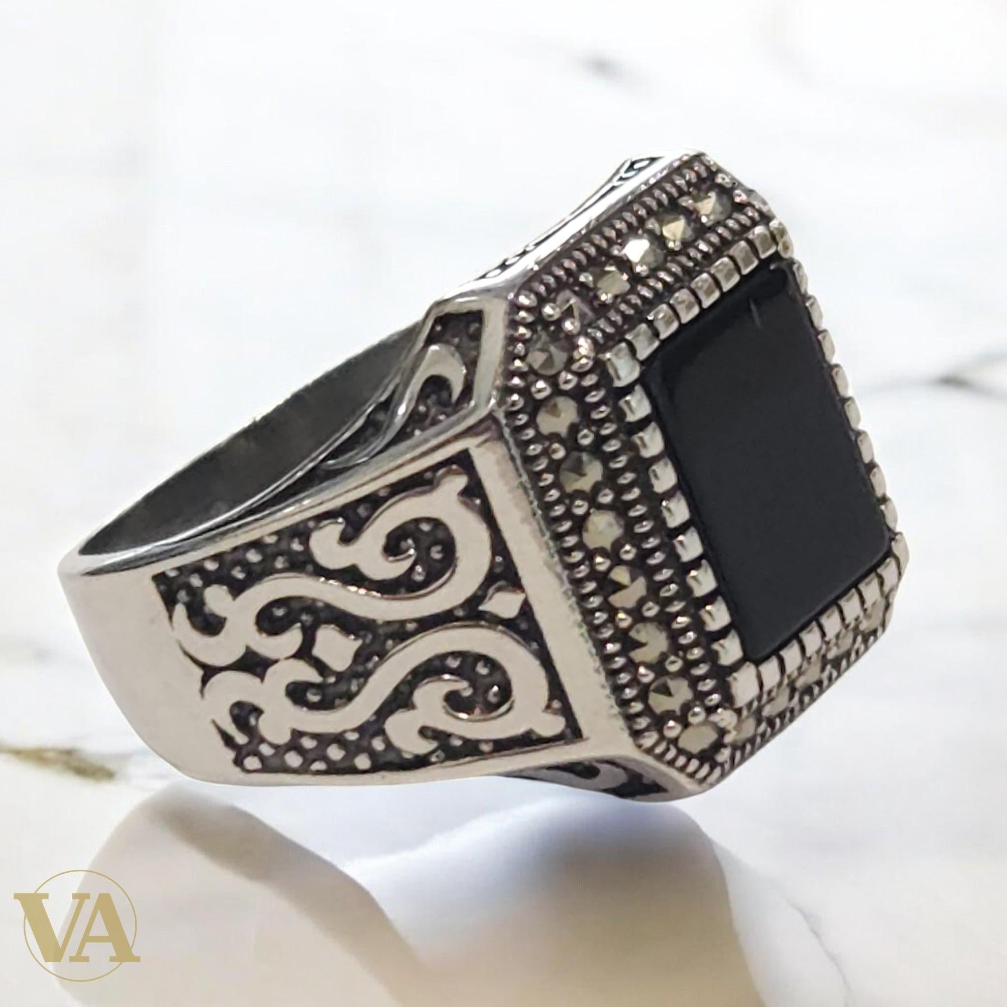 Bague Homme Argent 925 Onyx & Marcassites – Style Distingué - Argent 925 - Vindicta