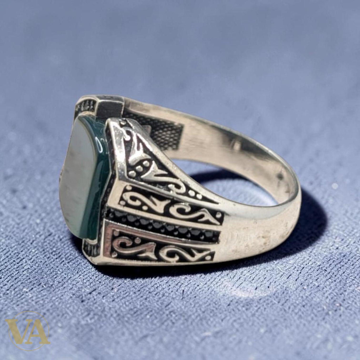 Chevalière Homme Argent 925 Pierre Aventurine Verte-Vindicta : Bijoux Argent 925 Massif, Luxe et Héritage