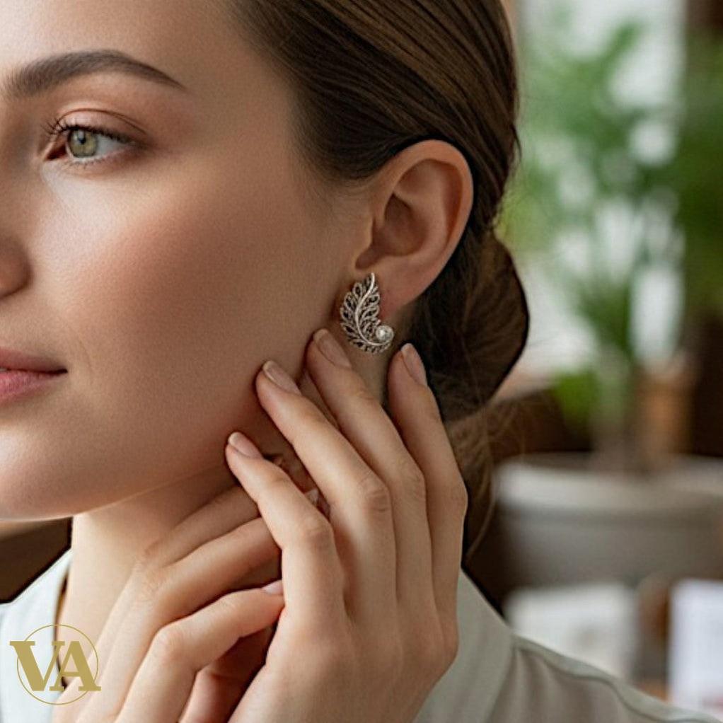 Boucles d'Oreilles Argent 925 Pierre de Lune et Marcassite