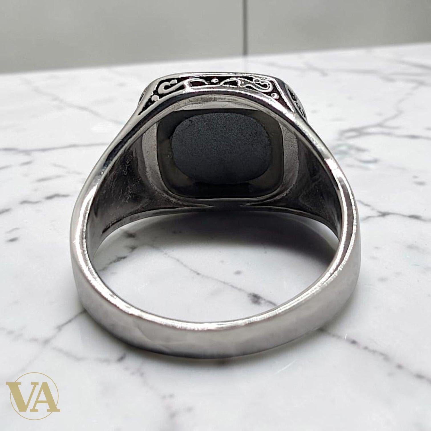 Chevalière Homme Argent 925 Nacre Noire Entrelacs Ciselés - Argent 925 - Vindicta