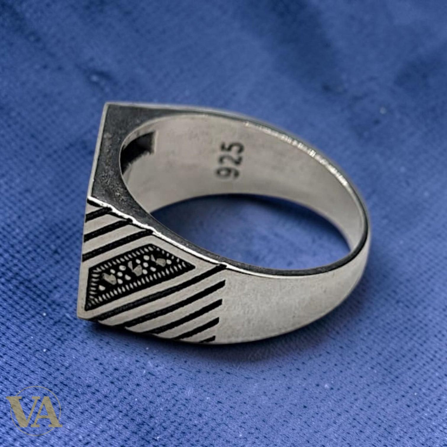 Chevalière Homme Argent 925 Onyx Noir et Marcassite | Bijoux Vindicta