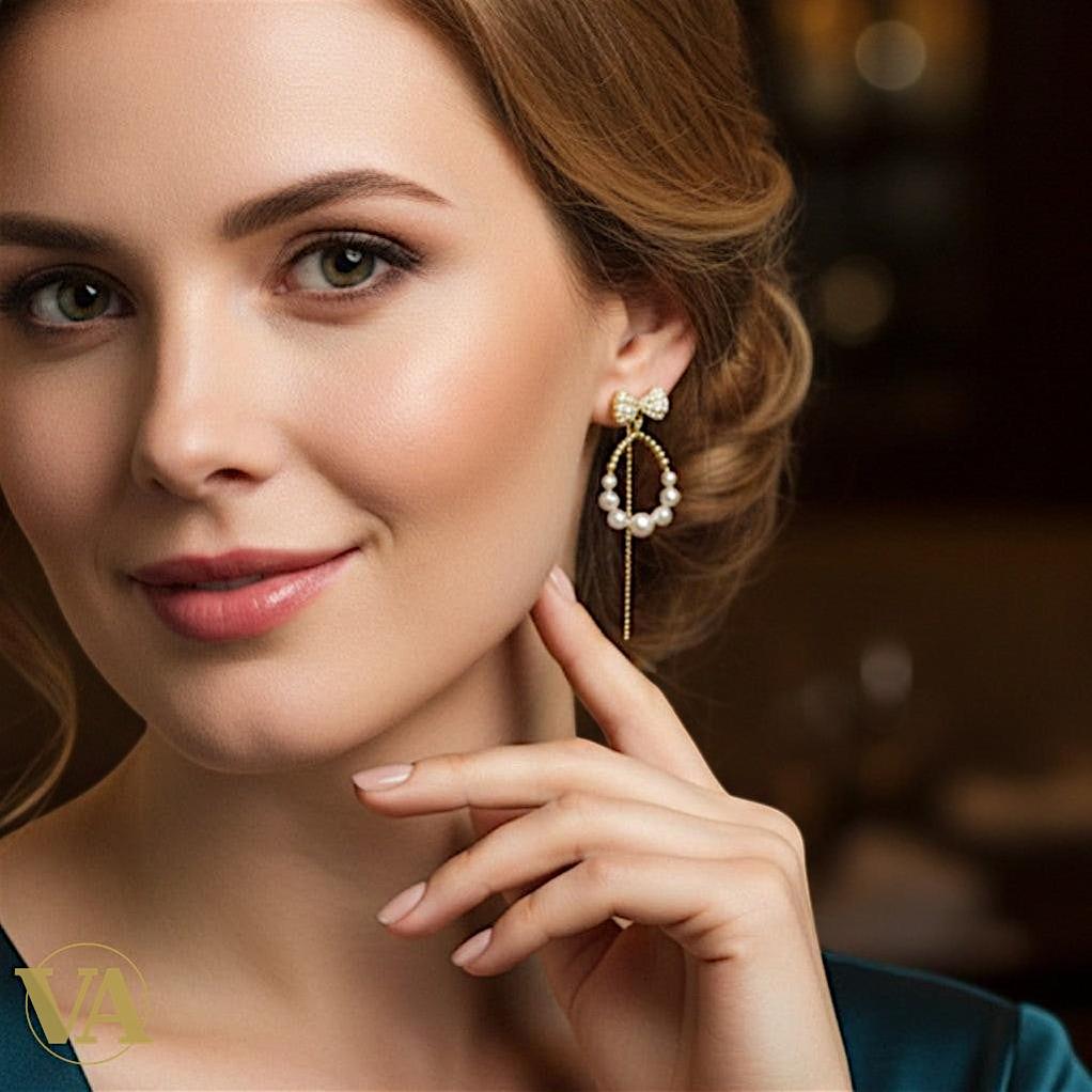 Boucles d’oreilles femme en argent plaqué or, perles & zircon