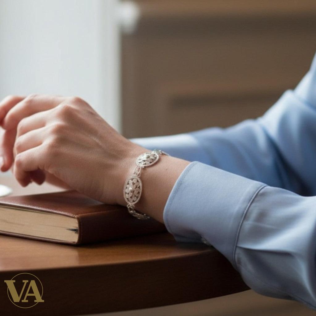 Bracelet Femme Argent 925 Massif – Fleurs Filigranes