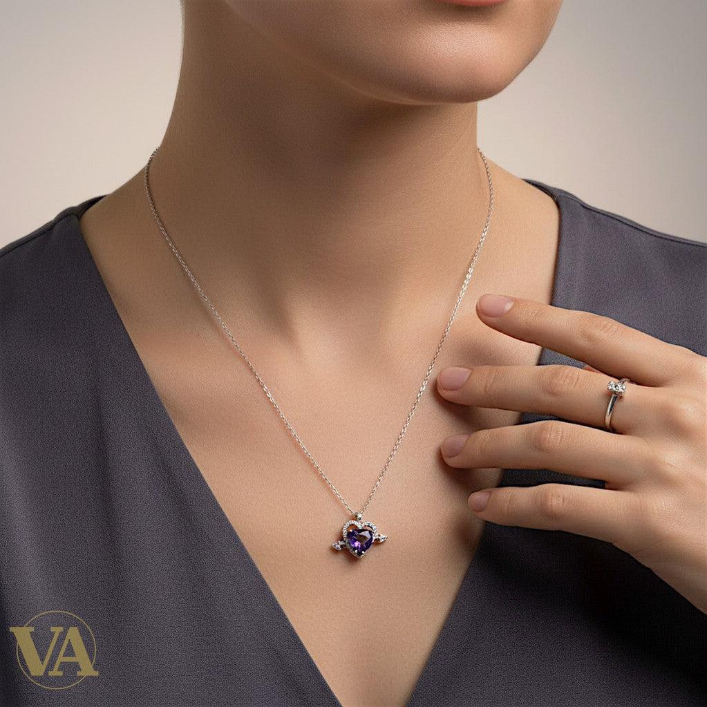 Collier Femme Argent 925 Améthyste Violette – Cœur Flèche Pavé-Vindicta : Bijoux Argent 925 Massif, Luxe et Héritage