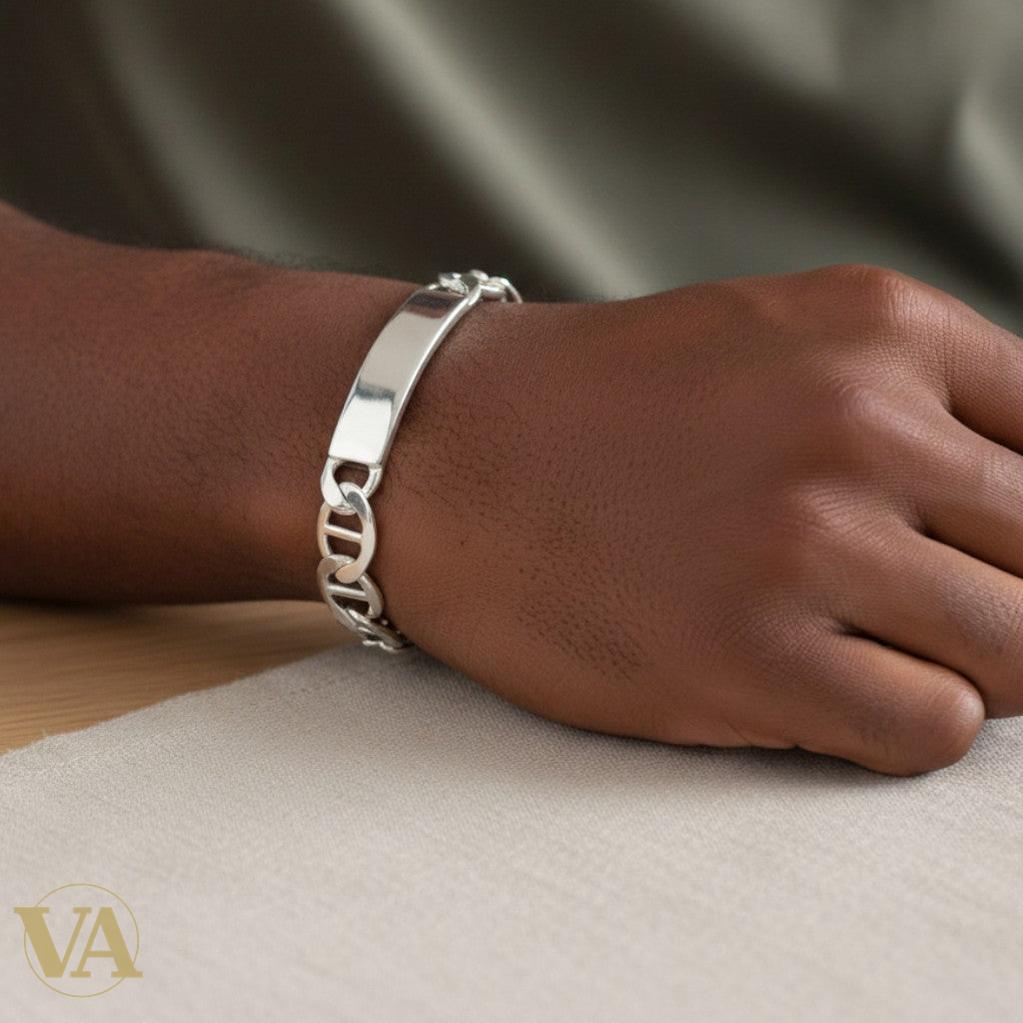 Bracelet Homme Argent 925 – Plaque Lisse & Maille Large