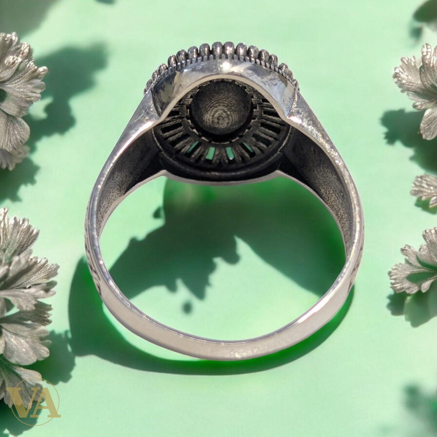 Bague Homme Argent 925 – Marcassite & Vert Émeraude