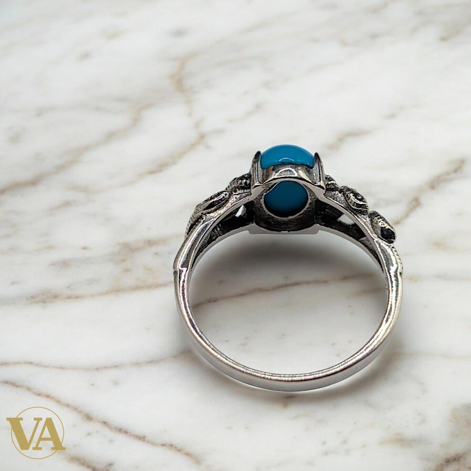 Bague femme turquoise & marcassite en argent 925 | Bijoux Vindicta
