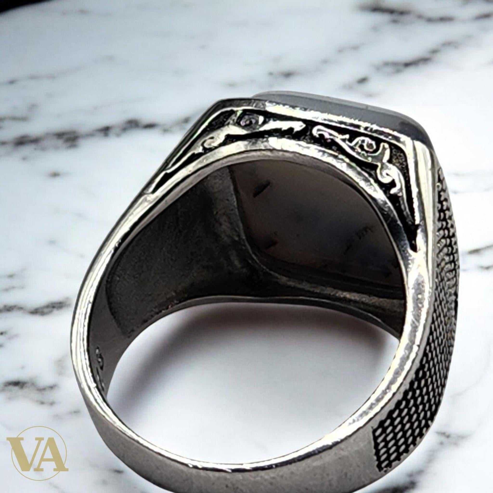 Bague homme argent 925 avec agate dendritique - Argent 925 - Vindicta