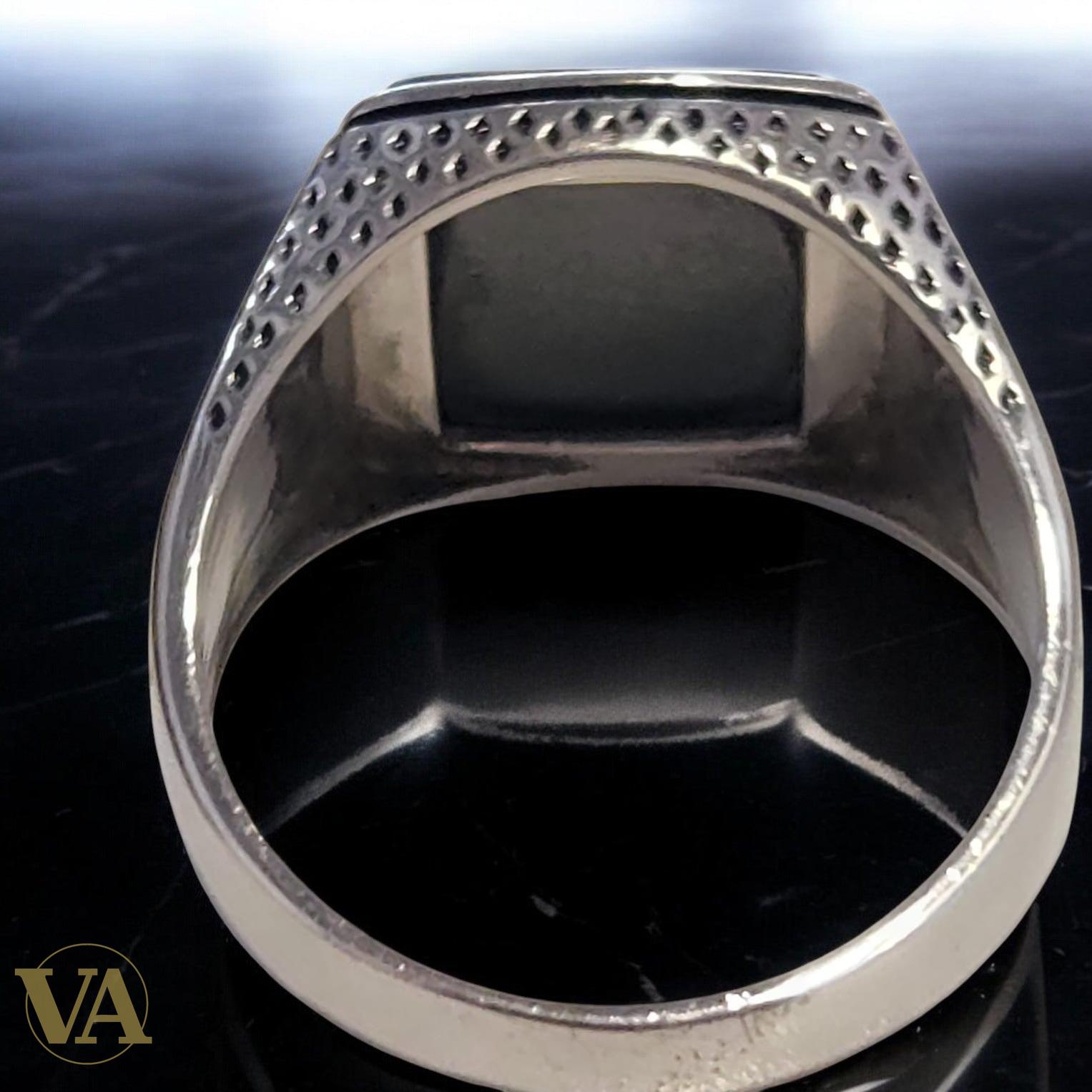 Bague Homme Argent 925 Nacre Grise Carrée