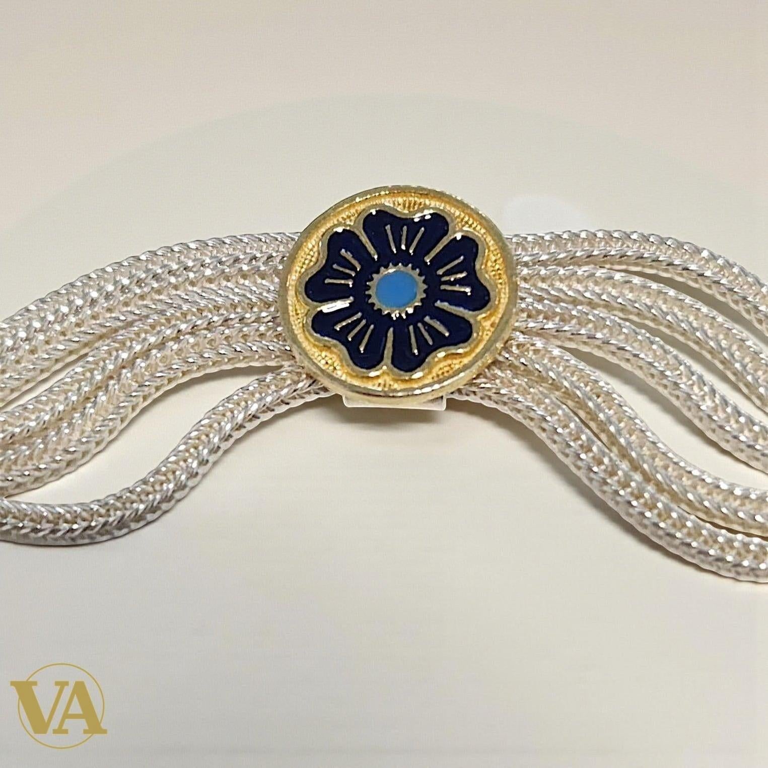 Bracelet femme argent 925 multi-chaînes rosaces dorées turquoise | Bijoux Vindicta